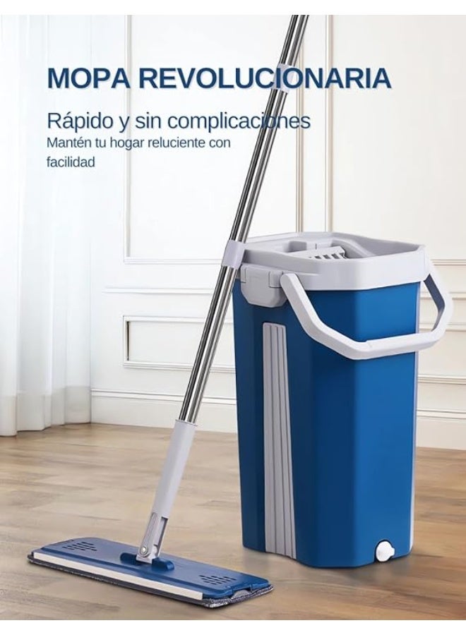 Flat mop with drain bucket for dual-function floor cleaning, with 6 absorbent microfiber mop pads for cleaning the house, wood, tile, and marble. - Image 2